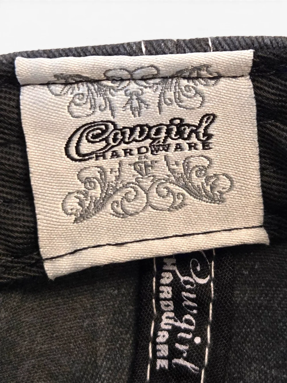 Cowgirl Hardware Cowboys & Whiskey Gray Distressed Denim Snapback Baseball Hat